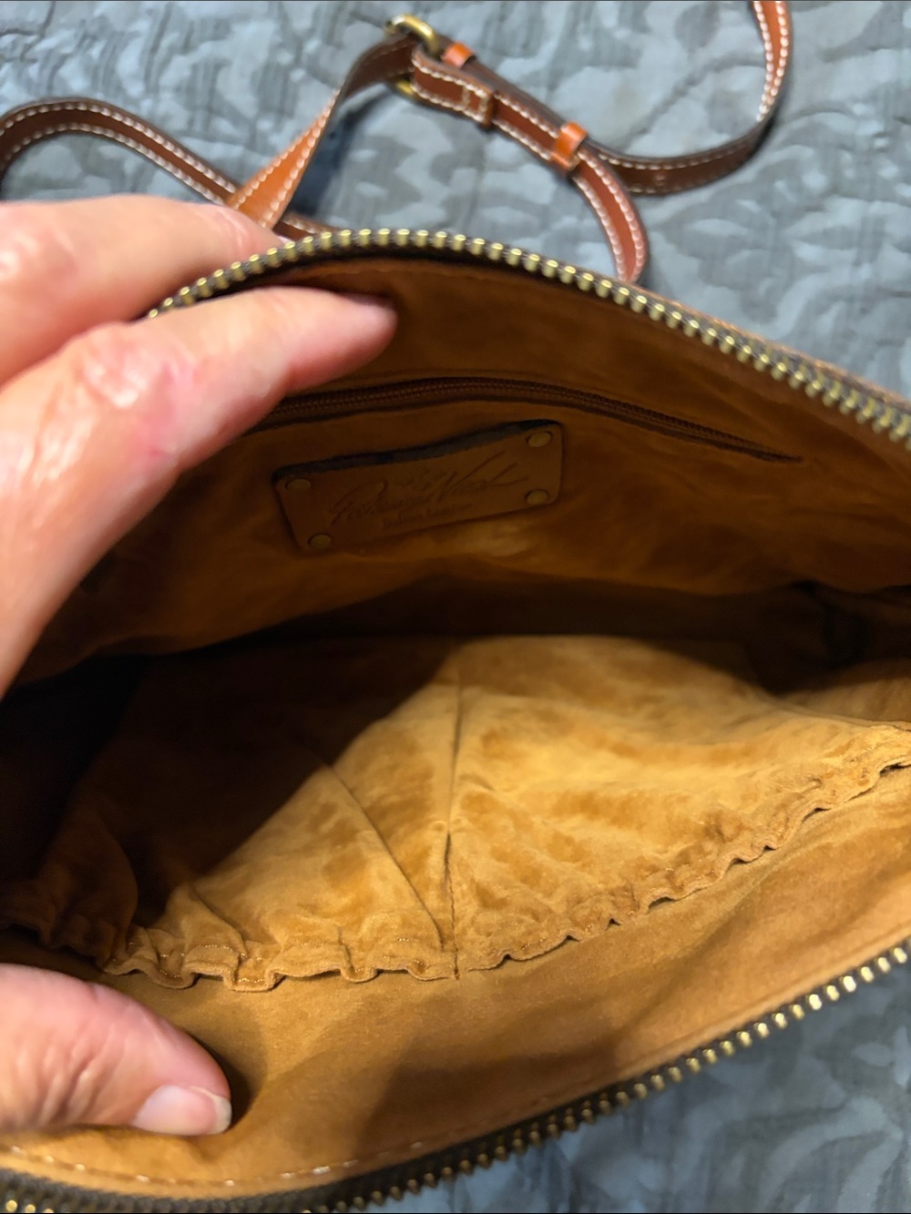 Patricia Nash Orange Floral Leather Crossbody with Tan Strap - Picture 4 of 6